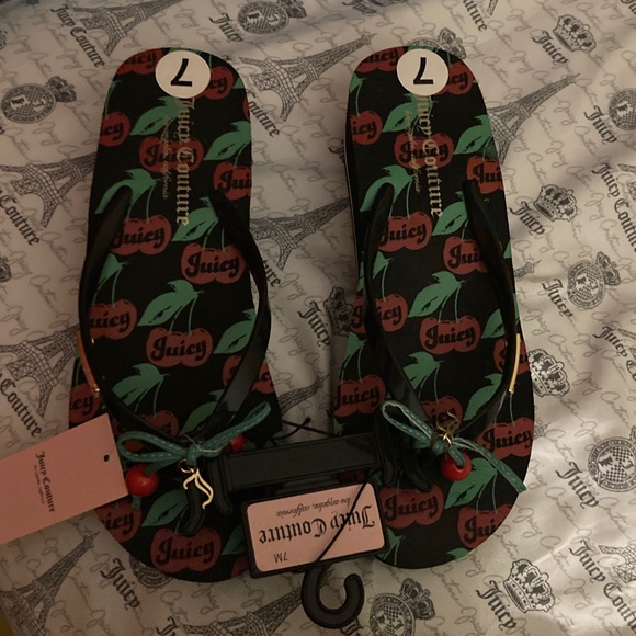 Juicy Couture | Shoes | Juicy Couture Black And Red Cherry Sandals ...